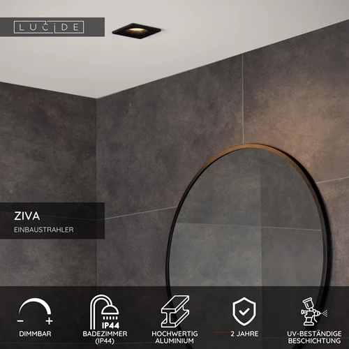 Lucide ZIVA - Einbaustrahler Badezimmer - 1xGU10 - IP44 - Schwarz - USP